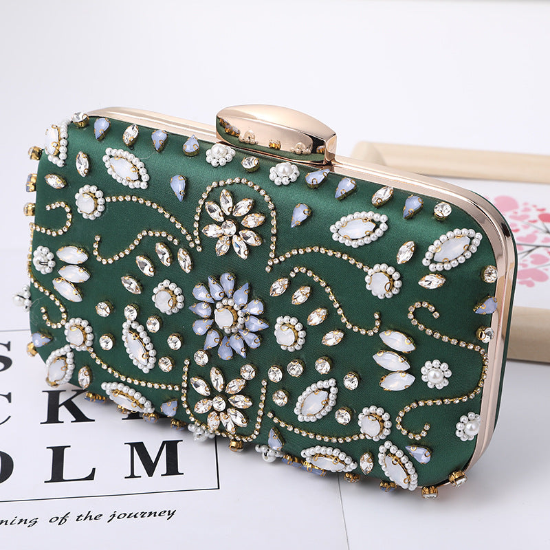 Women's Handmade Pearl Embroidery Dinner Diamond Clutch Evening Bags