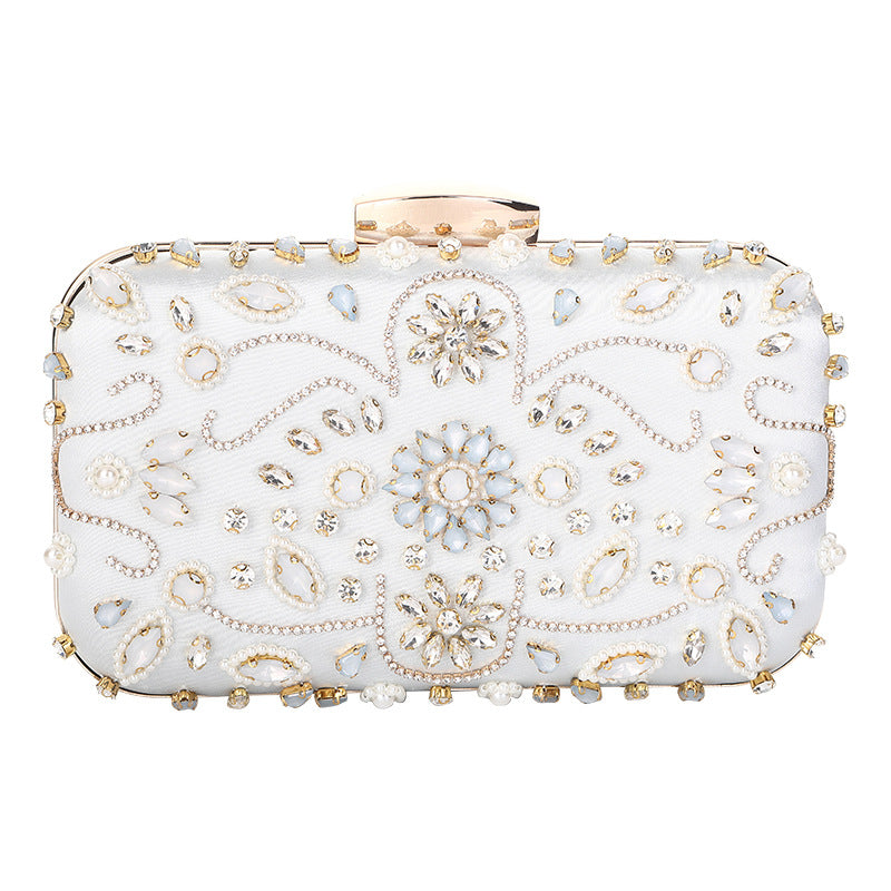 Women's Handmade Pearl Embroidery Dinner Diamond Clutch Evening Bags