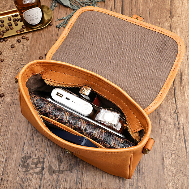 Women's Vegetable Tanning Leather Vintage Genuine Artistic Korean Shoulder Bags