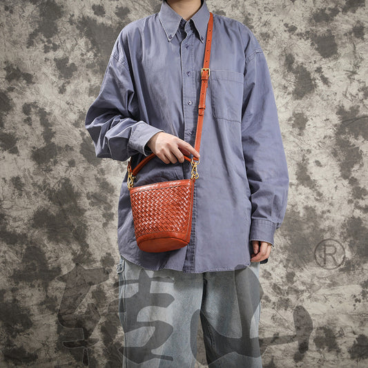 Women's Woven Vegetable Tanning Washed Waxing Vintage Crossbody Bags