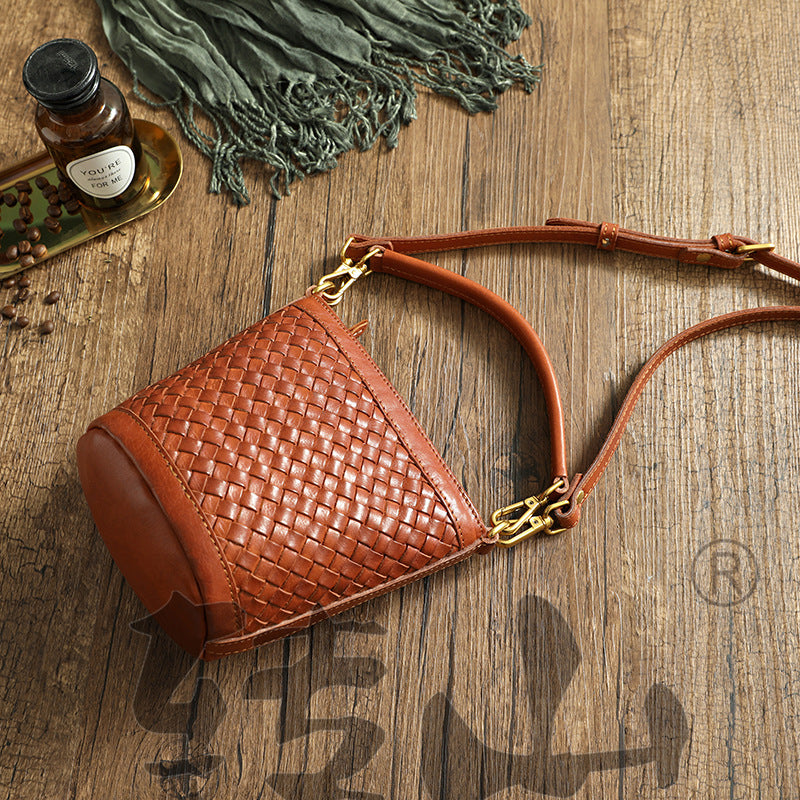 Women's Woven Vegetable Tanning Washed Waxing Vintage Crossbody Bags