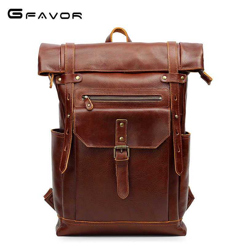 Men's Horse Leather Large Capacity Genuine First Backpacks