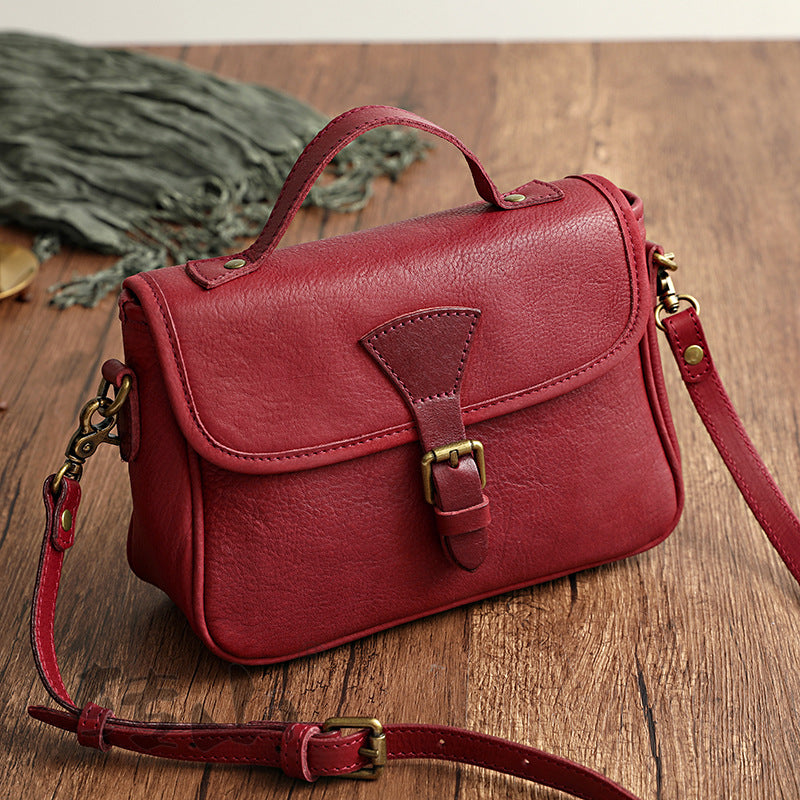 Women's Vegetable Tanning Leather Vintage Genuine Artistic Korean Shoulder Bags