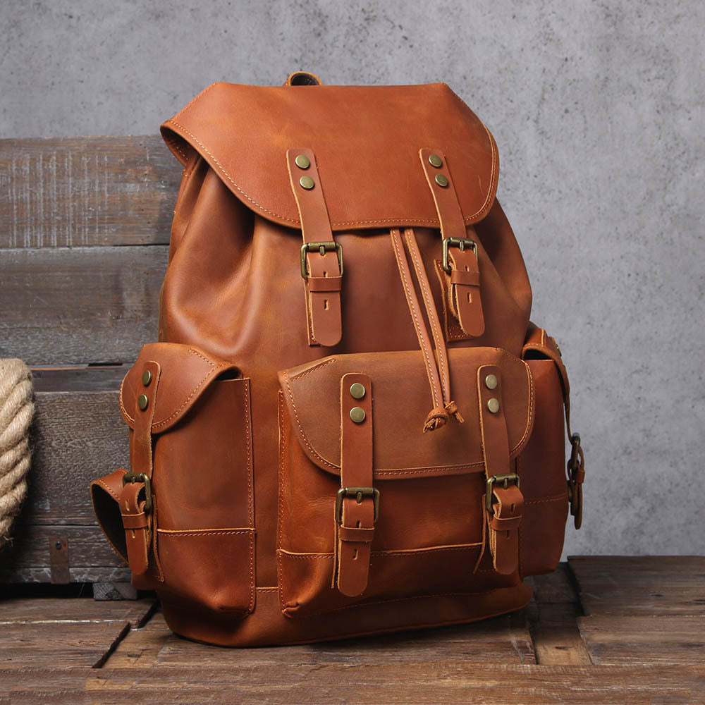 Men's Large Capacity First Layer Leather Crazy Bags