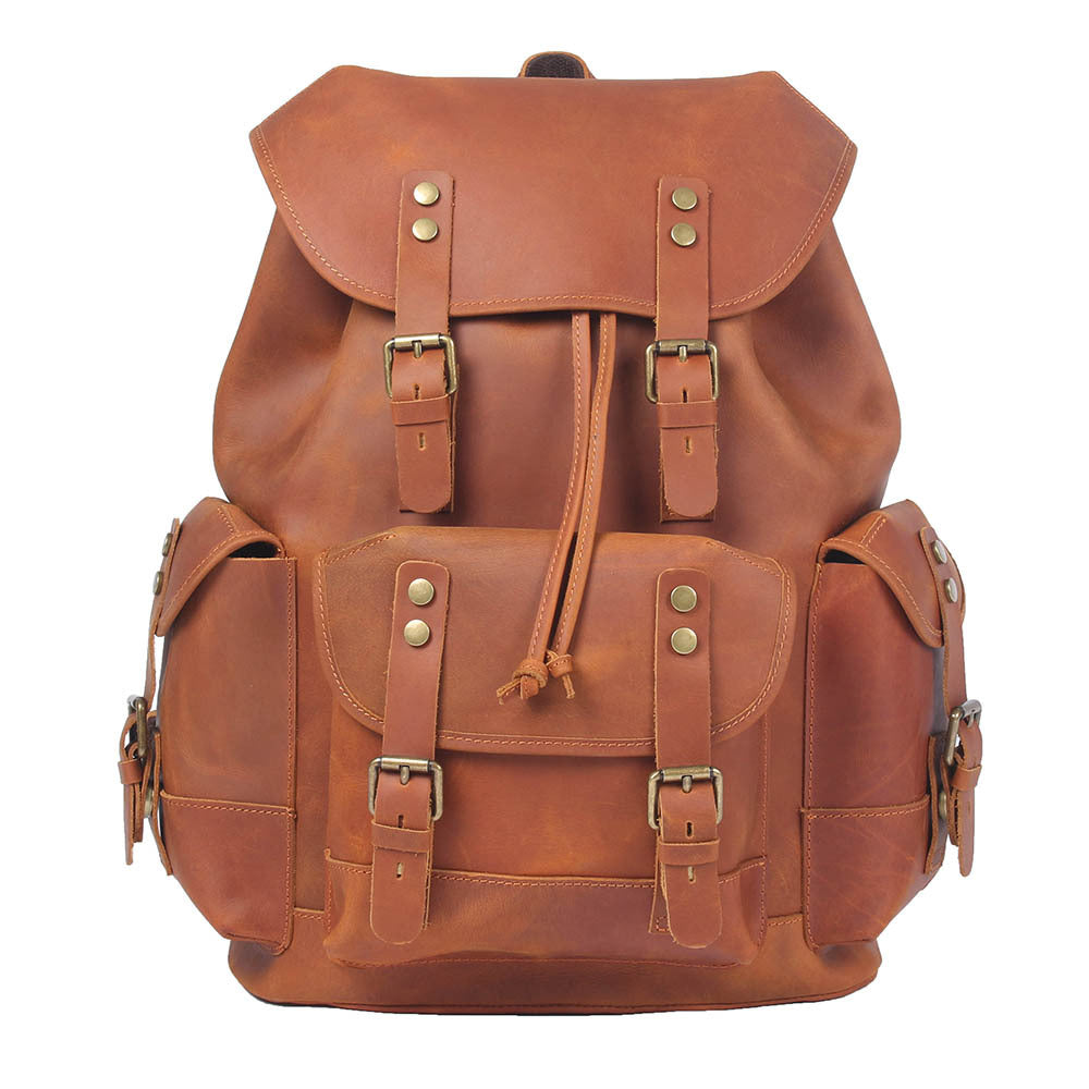 Men's Large Capacity First Layer Leather Crazy Bags