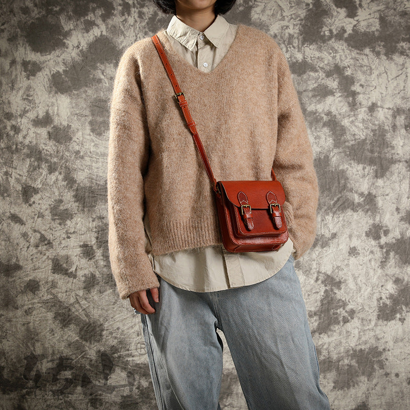 Women's First Layer Cowhide Handmade Vegetable Tanned Crossbody Bags