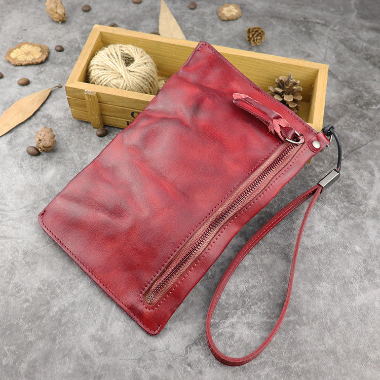 Men's Washed Leather Long Large Capacity Wrist Men's Wallets
