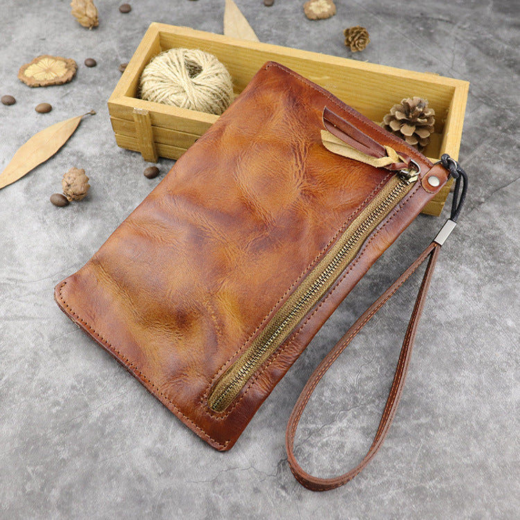 Men's Washed Leather Long Large Capacity Wrist Men's Wallets
