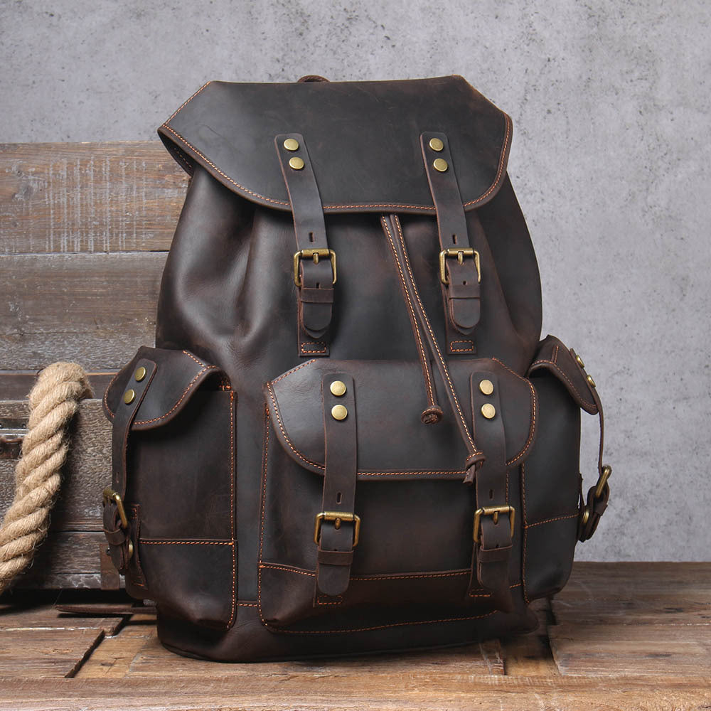 Men's Large Capacity First Layer Leather Crazy Bags