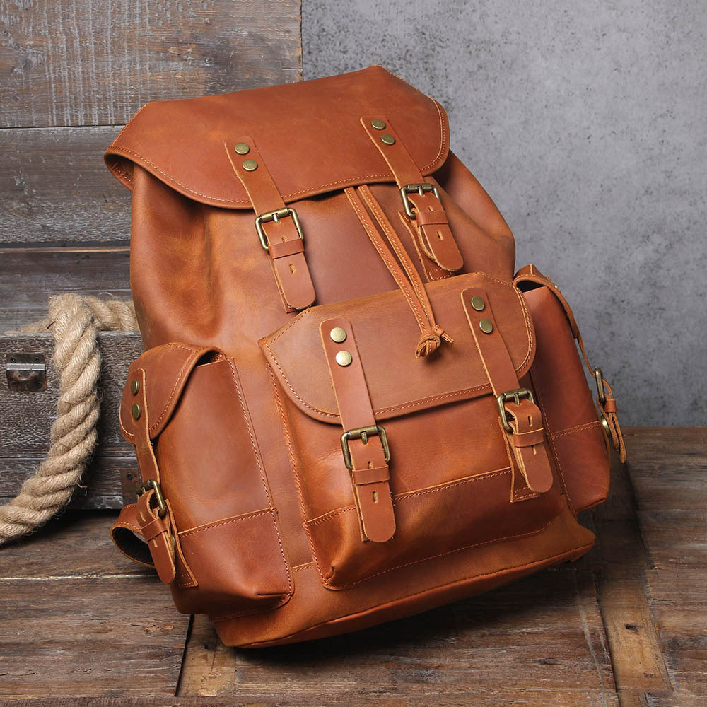 Men's Large Capacity First Layer Leather Crazy Bags