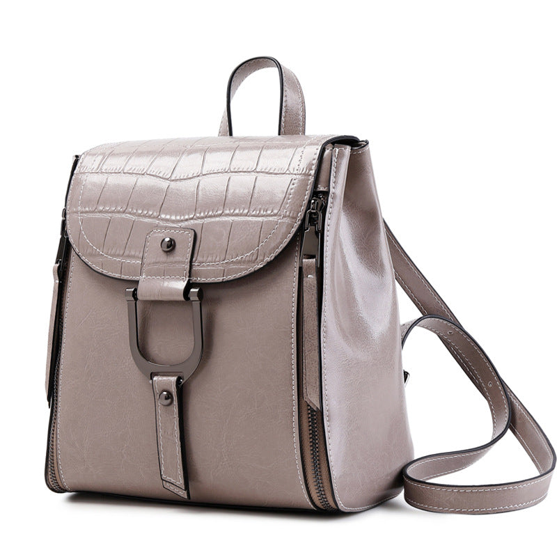 Women's Genuine Leather Korean Fashion Trend Oil Backpacks