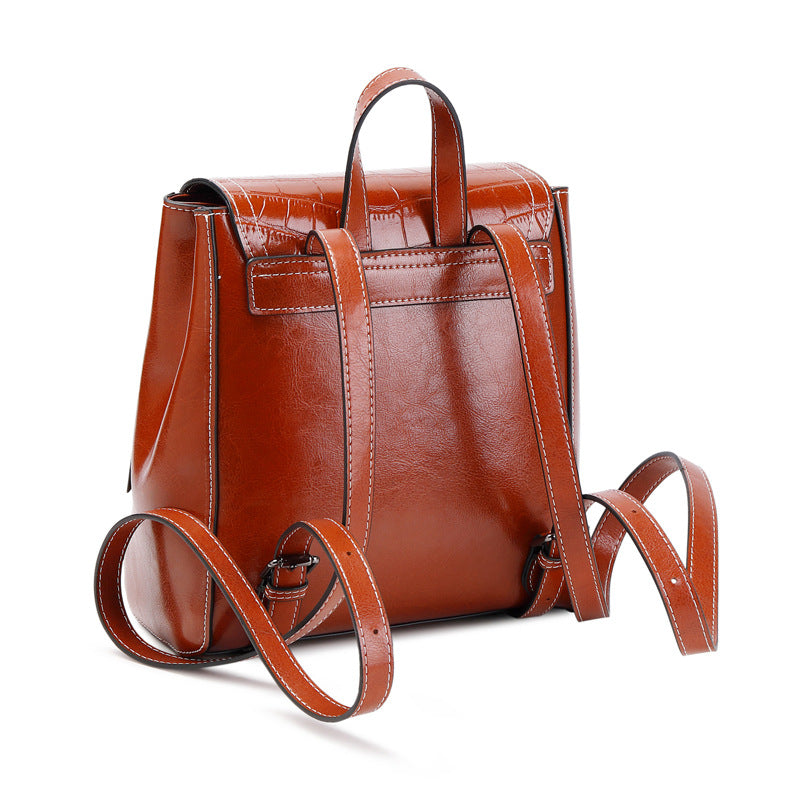 Women's Genuine Leather Korean Fashion Trend Oil Backpacks