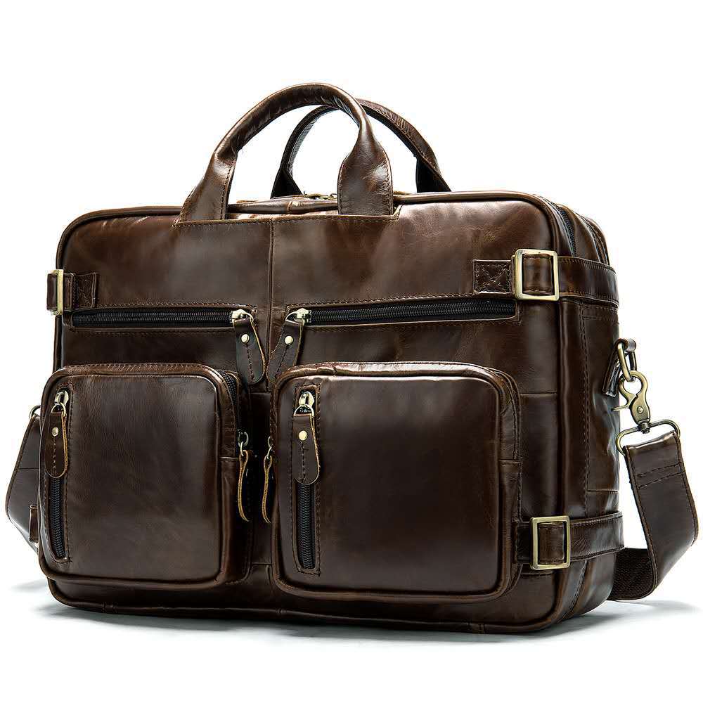 Men's Oily Leather Computer First Layer Official Bags