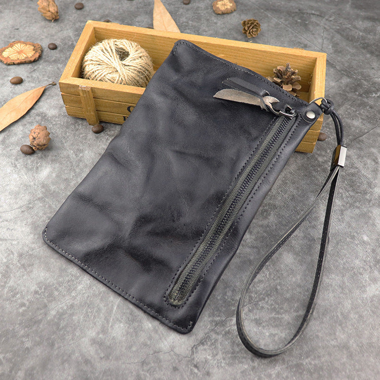 Men's Washed Leather Long Large Capacity Wrist Men's Wallets