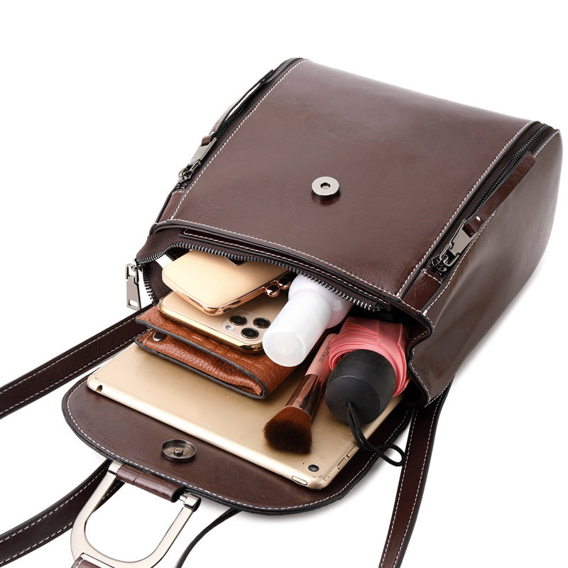 Women's Genuine Leather Korean Fashion Trend Oil Backpacks