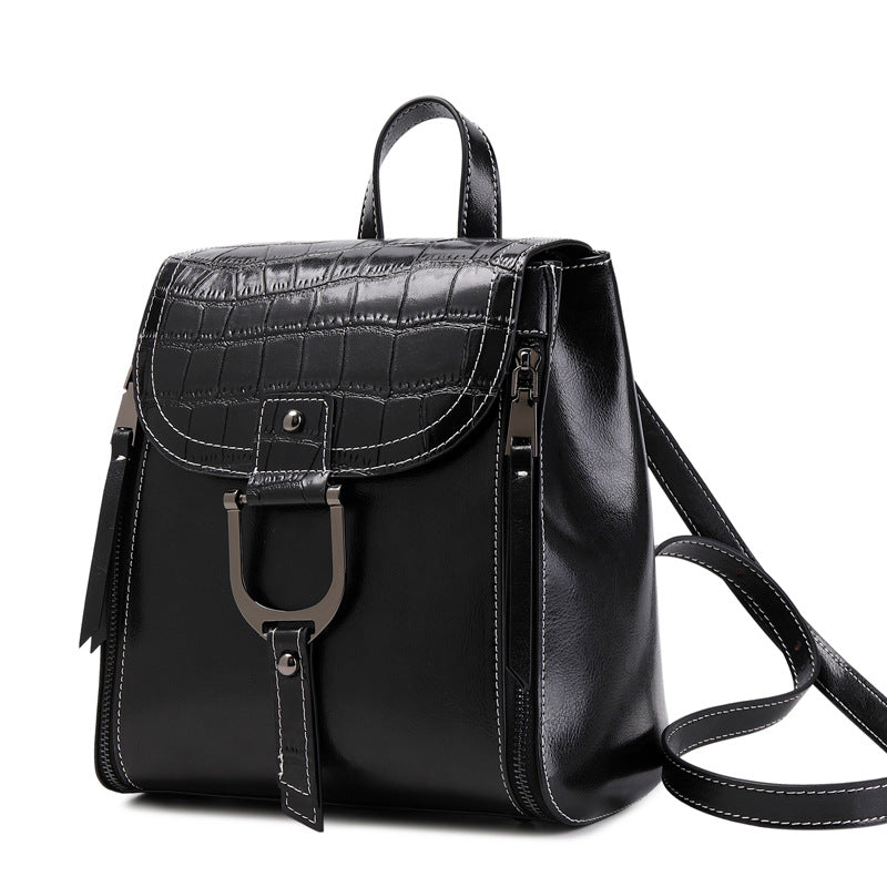 Women's Genuine Leather Korean Fashion Trend Oil Backpacks
