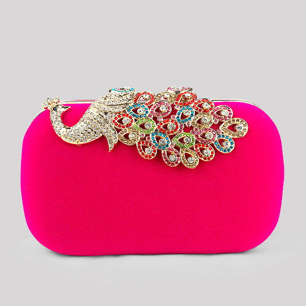 Diamond Peacock Veet Cloth Fashion Boutique Clutch Dress Handbags