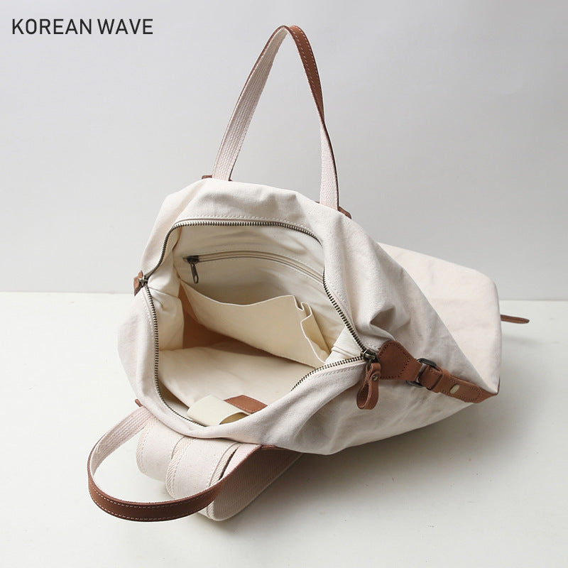 Women's & Men's & Canvas With Cowhide Korean Style Backpacks