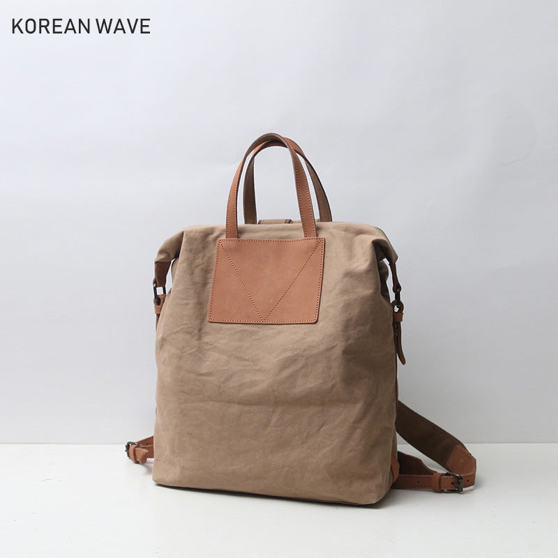 Women's & Men's & Canvas With Cowhide Korean Style Backpacks