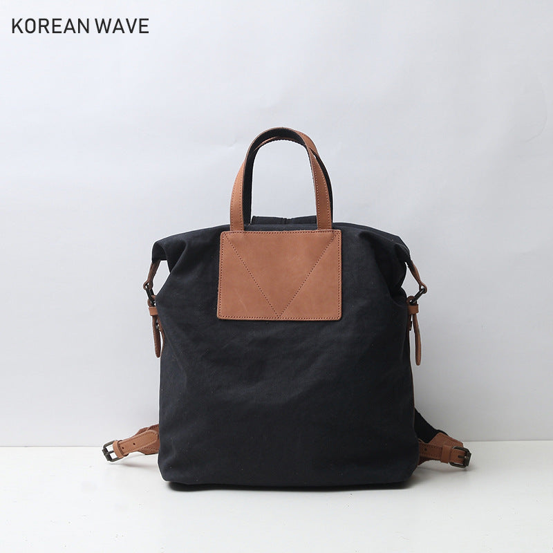 Women's & Men's & Canvas With Cowhide Korean Style Backpacks