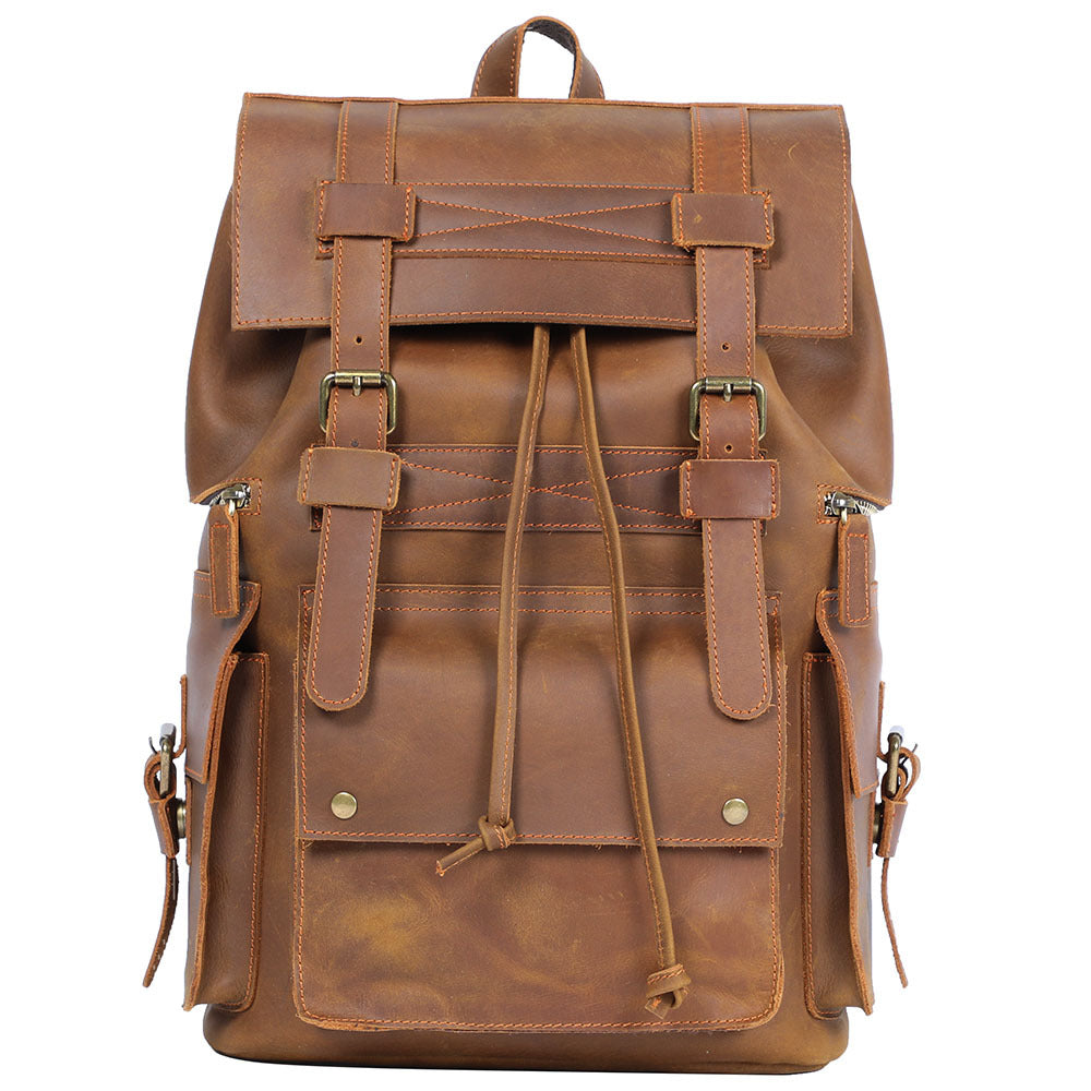 Men's Crazy Horse Leather Retro First Layer Backpacks