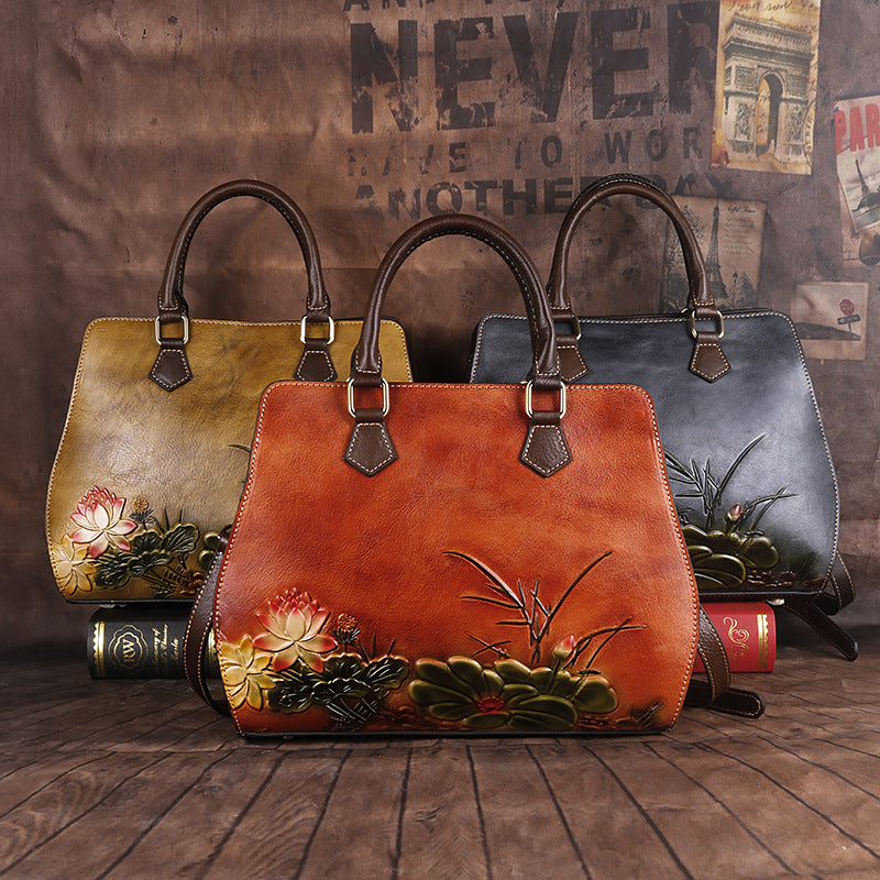Women's First Layer Cowhide Retro Straight Hair Bags
