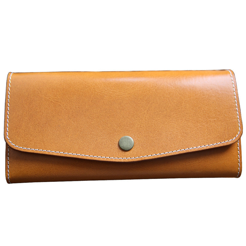 Women's & Men's Handmade Retro Long Leather First Layer Cowhide Clutch Men's Wallets