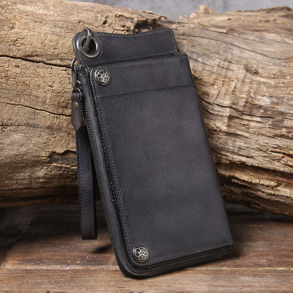 Women's & Men's & Layer Cowhide Long Versatile Handmade Men's Wallets