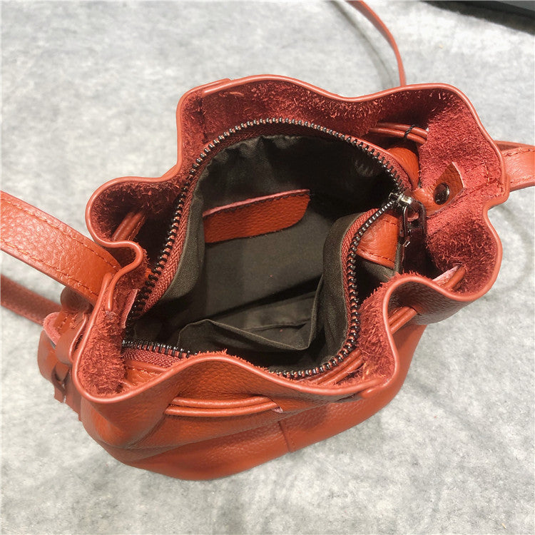 Women's Open Leather Retro Mini Korean Style Shoulder Bags