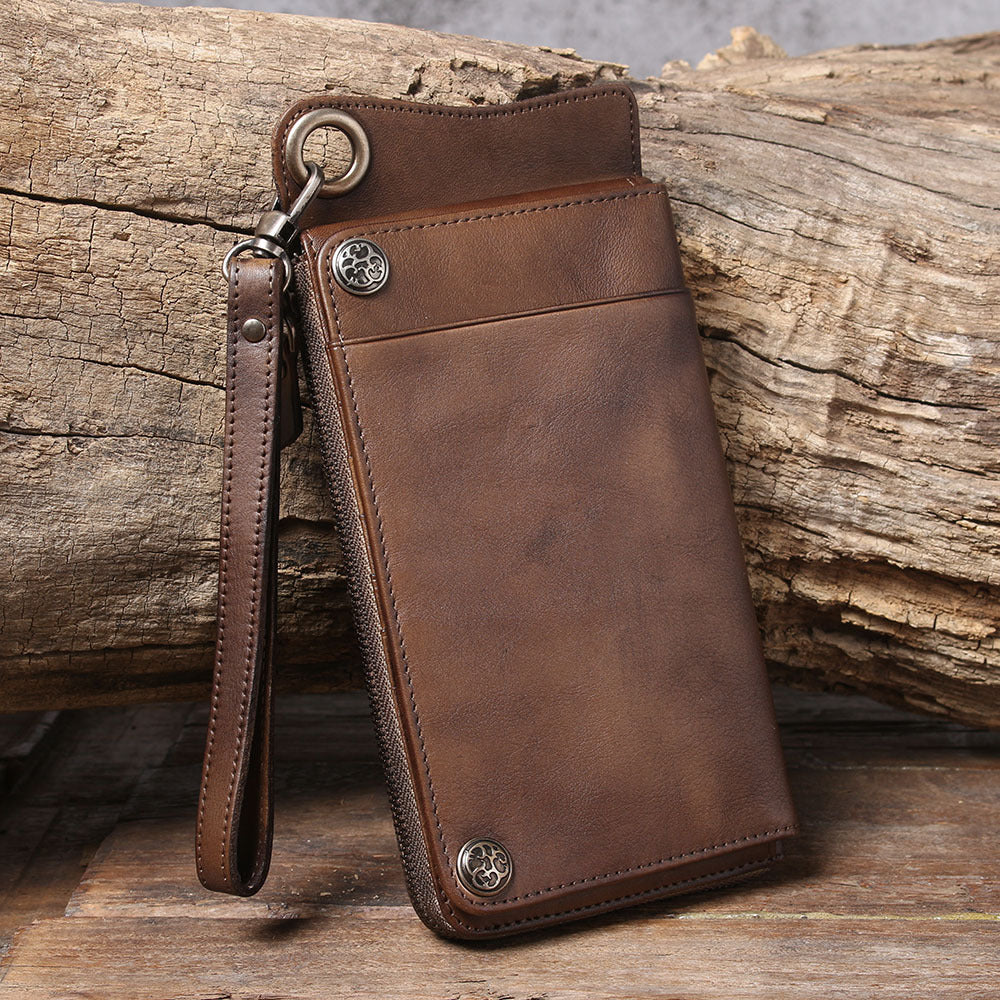 Women's & Men's & Layer Cowhide Long Versatile Handmade Men's Wallets