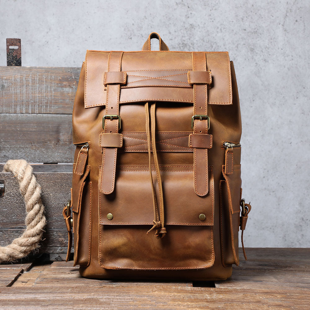 Men's Crazy Horse Leather Retro First Layer Backpacks