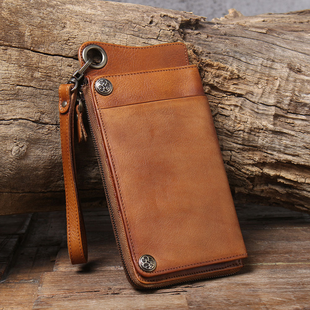 Women's & Men's & Layer Cowhide Long Versatile Handmade Men's Wallets
