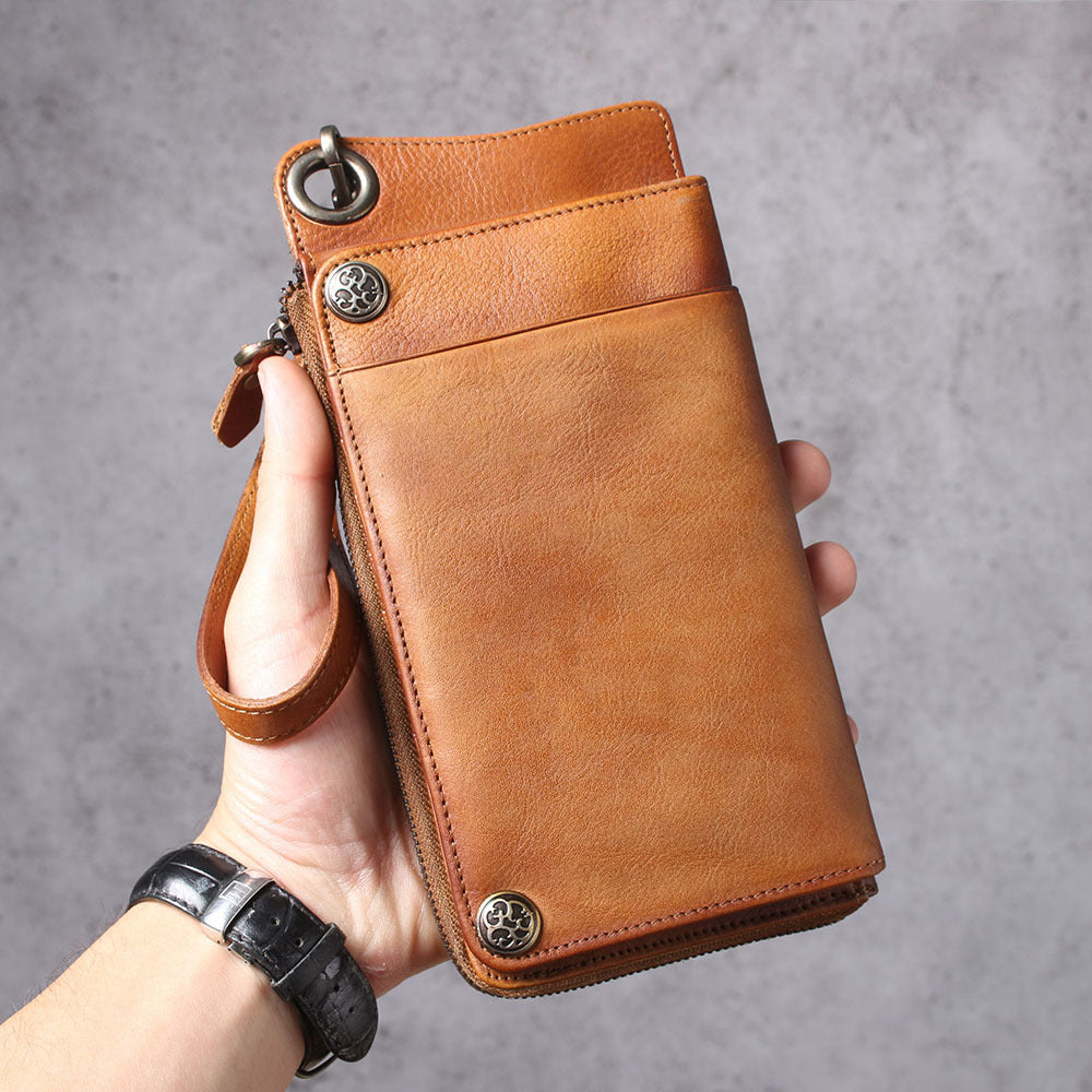 Women's & Men's & Layer Cowhide Long Versatile Handmade Men's Wallets