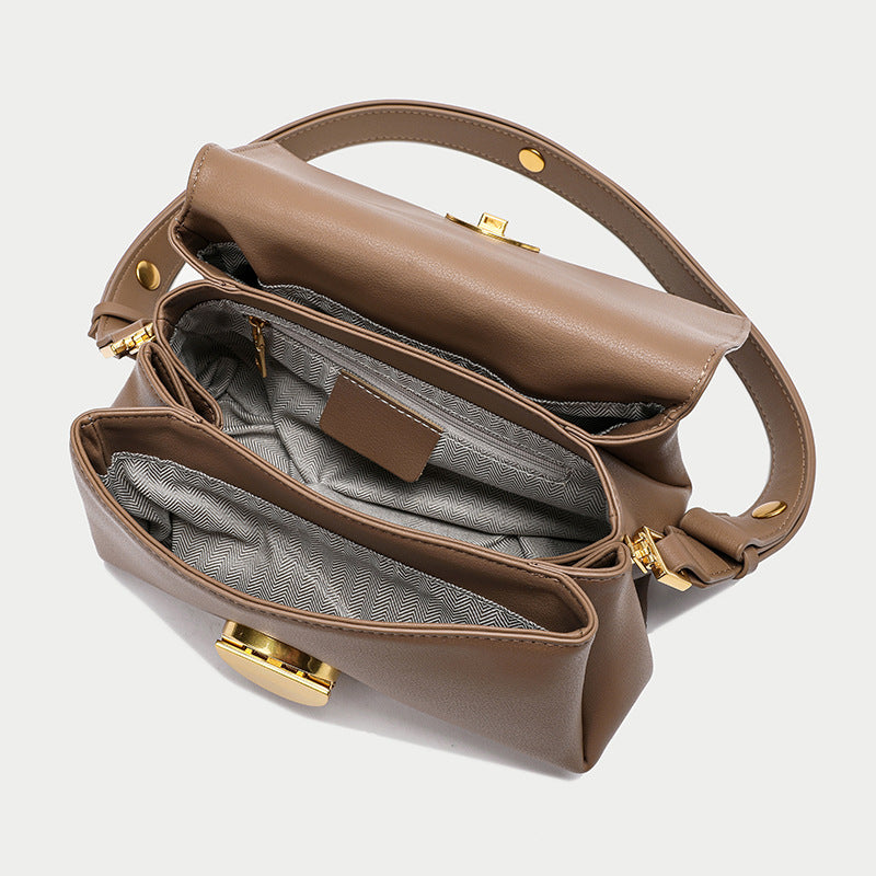Women's Leather Simple Trendy Wide Strap Soft Shoulder Bags