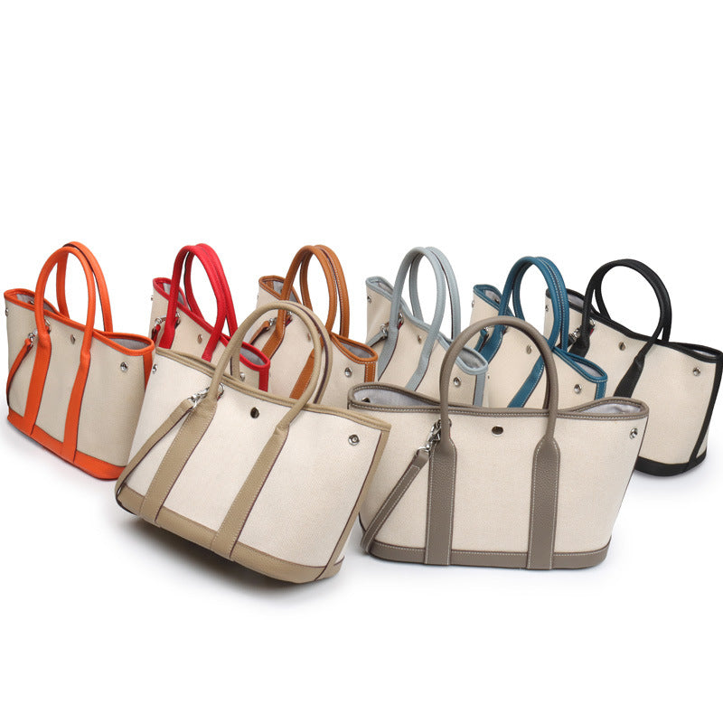 Women's First Layer Cowhide Real Leather Canvas Handbags