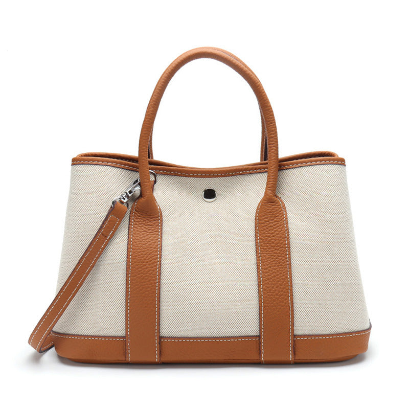 Women's First Layer Cowhide Real Leather Canvas Handbags