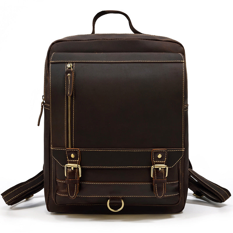 Men's Leather Crazy Horse Flip First Layer Backpacks