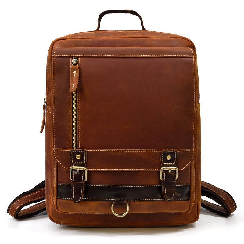 Men's Leather Crazy Horse Flip First Layer Backpacks