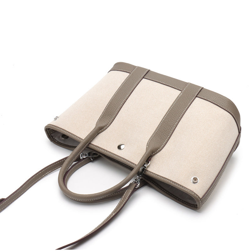 Women's First Layer Cowhide Real Leather Canvas Handbags