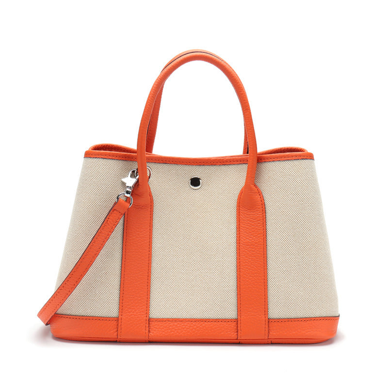 Women's First Layer Cowhide Real Leather Canvas Handbags