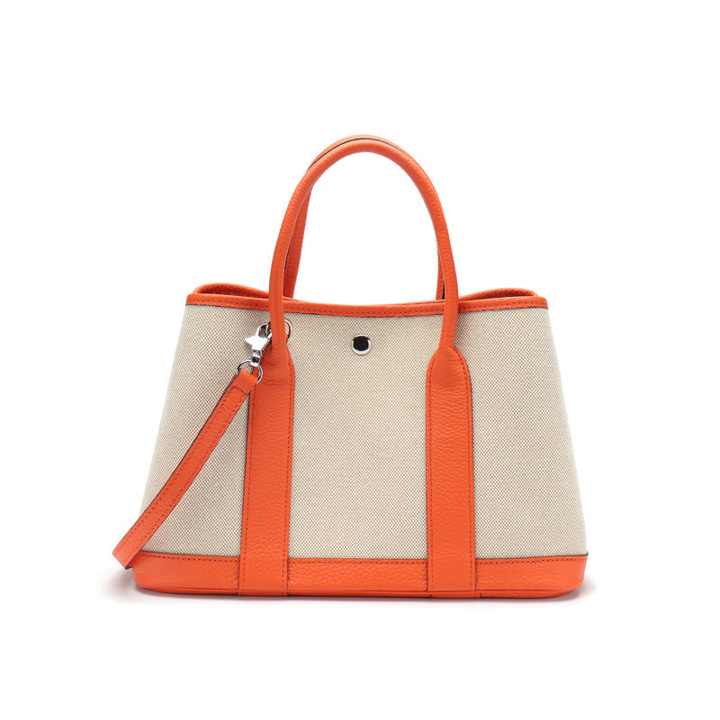 Women's First Layer Cowhide Real Leather Canvas Handbags