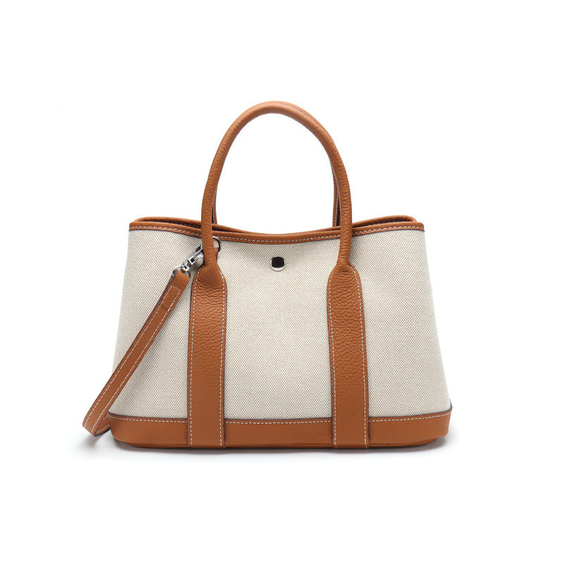 Women's First Layer Cowhide Real Leather Canvas Handbags