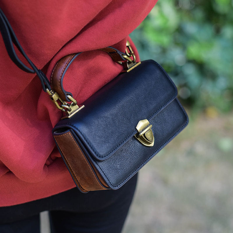 Women's Retro Leather Mini Fashionable Contrast Color Bags