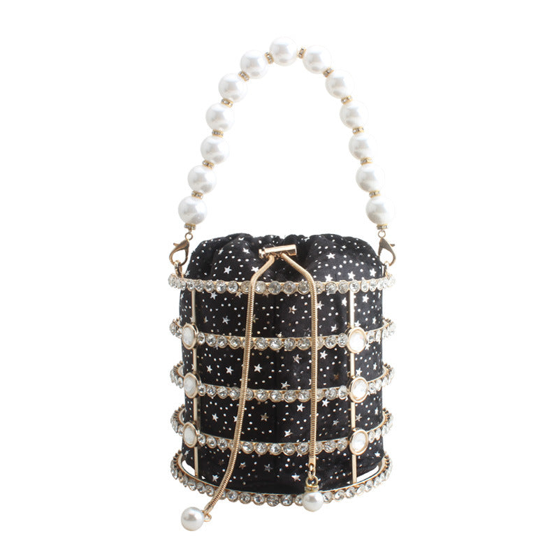 Women's Metal Hollow Diamond Veet Dinner Pearl Evening Bags