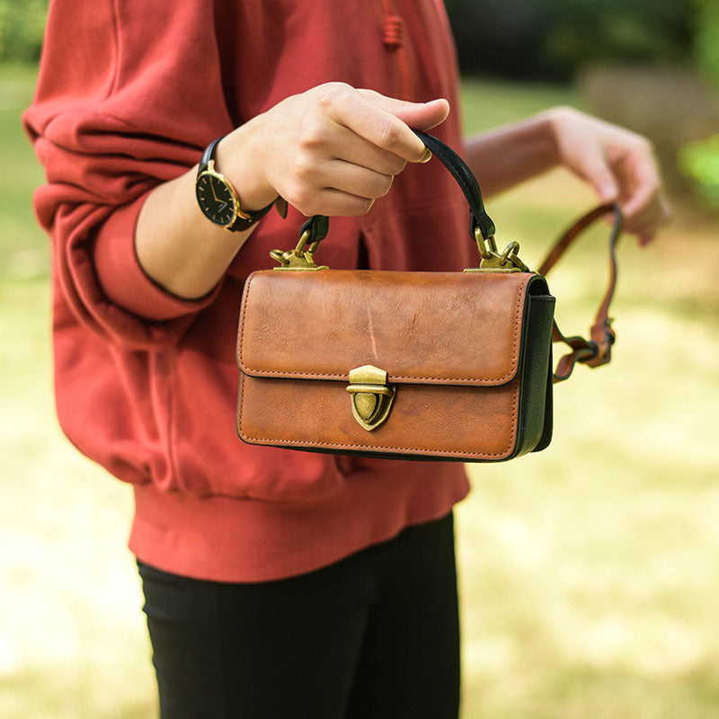 Women's Retro Leather Mini Fashionable Contrast Color Bags