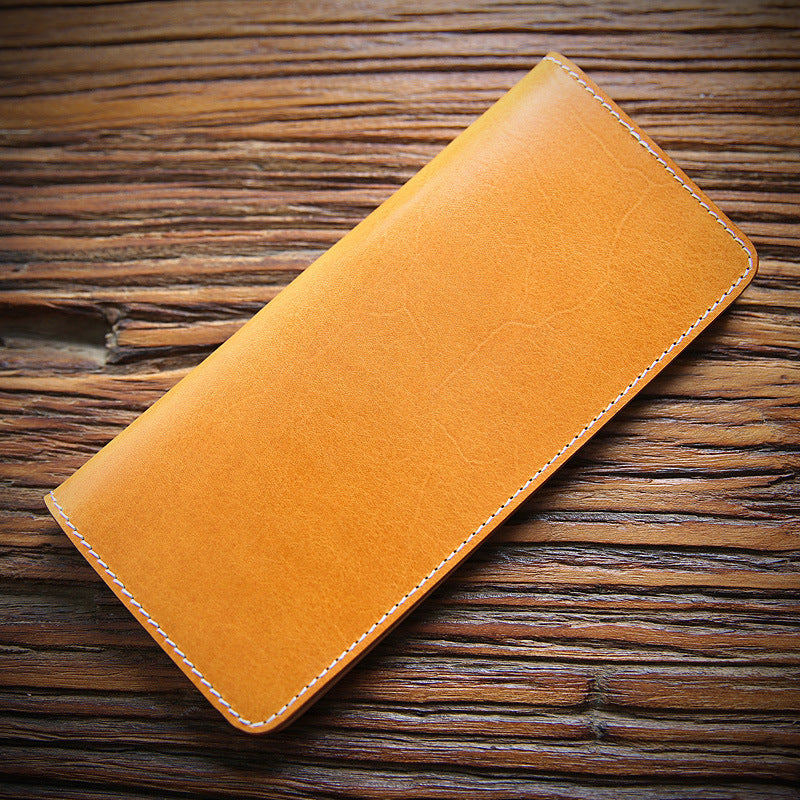 Men's Retro Long Type Italy Vegetable Tanned Leather Men's Wallets