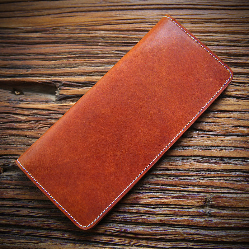 Men's Retro Long Type Italy Vegetable Tanned Leather Men's Wallets