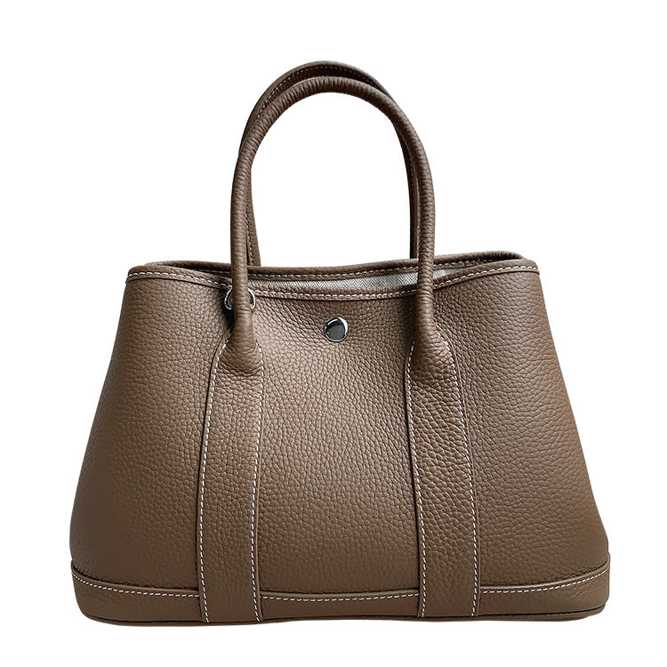 Layer Cowhide Lychee Pattern Simple Large Capacity Handbags