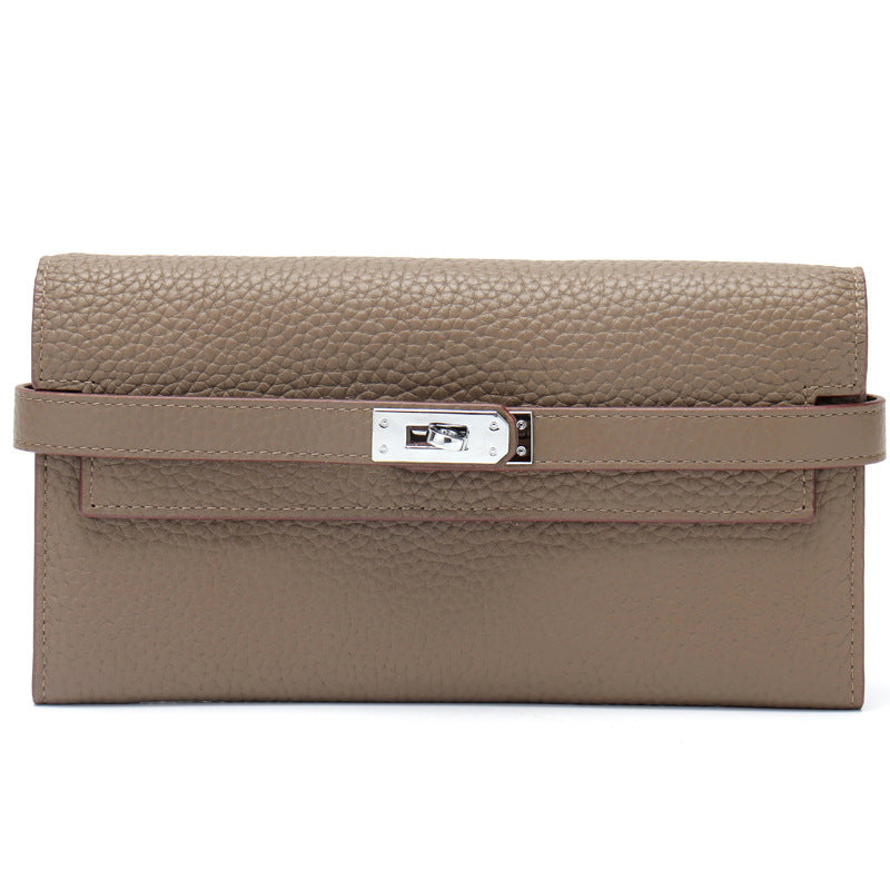 Women's Lychee Pattern Cowhide Clutch Long Genuine Ladies Wallets