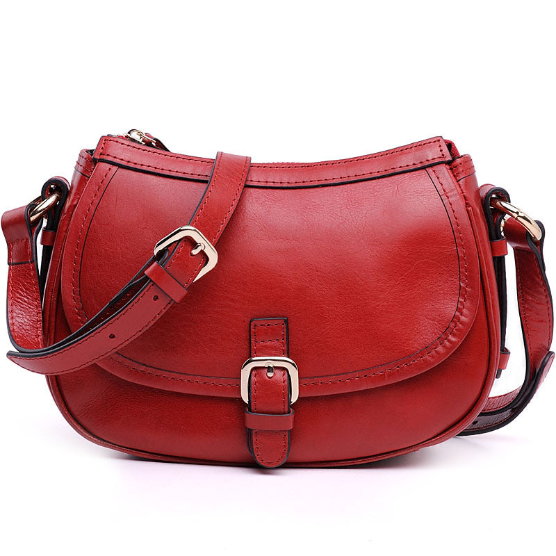 Women's Fashion Retro Oil Wax Skin Dumpling Genuine Leather Crossbody Bags